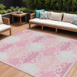 8' X 10' Pink And Gray Trellis Washable Indoor Outdoor Area Rug