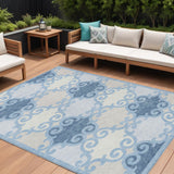 8' X 10' Sky Blue Gray And Ivory Trellis Washable Indoor Outdoor Area Rug