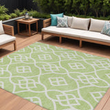 8' X 10' Artichoke Green And Ivory Trellis Washable Indoor Outdoor Area Rug