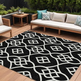 8' X 10' Black And Ivory Trellis Washable Indoor Outdoor Area Rug