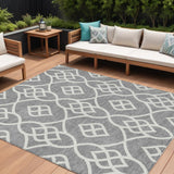 8' X 10' Gray And Ivory Trellis Washable Indoor Outdoor Area Rug