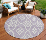 8' Lavender And Ivory Round Trellis Washable Indoor Outdoor Area Rug