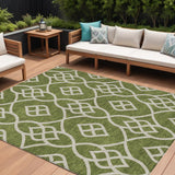 8' X 10' Olive Green And Ivory Trellis Washable Indoor Outdoor Area Rug