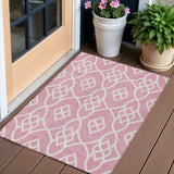 3' X 5' Pink And Ivory Trellis Washable Indoor Outdoor Area Rug