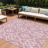 8' X 10' Pink And Ivory Trellis Washable Indoor Outdoor Area Rug