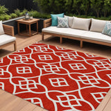 8' X 10' Red And Ivory Trellis Washable Indoor Outdoor Area Rug