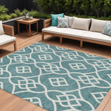 8' X 10' Teal Blue And Ivory Trellis Washable Indoor Outdoor Area Rug
