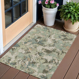 3' X 5' Beige Brown And Green Floral Washable Indoor Outdoor Area Rug