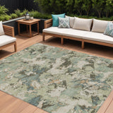 8' X 10' Beige Brown And Green Floral Washable Indoor Outdoor Area Rug