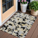 3' X 5' Black Gray And Light Brown Floral Washable Indoor Outdoor Area Rug