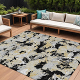 8' X 10' Black Gray And Light Brown Floral Washable Indoor Outdoor Area Rug