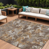 8' X 10' Brown Beige And Gray Floral Washable Indoor Outdoor Area Rug
