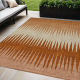 5' X 8' Copper Brown And Beige Striped Washable Indoor Outdoor Area Rug