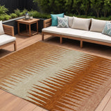 8' X 10' Copper Brown And Beige Striped Washable Indoor Outdoor Area Rug