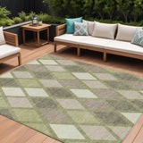 8' X 10' Artichoke Green Beige And Ivory Geometric Washable Indoor Outdoor Area Rug