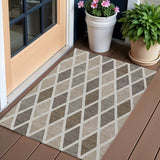3' X 5' Beige Gray And Brown Geometric Washable Indoor Outdoor Area Rug