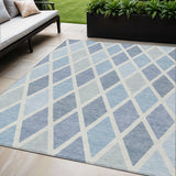 5' X 8' Sky Blue And Ivory Geometric Washable Indoor Outdoor Area Rug