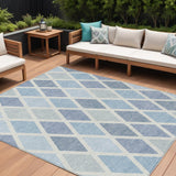 8' X 10' Sky Blue And Ivory Geometric Washable Indoor Outdoor Area Rug