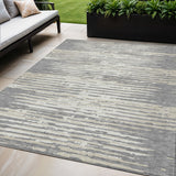 5' X 8' Gray And Ivory Striped Washable Indoor Outdoor Area Rug