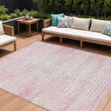 8' X 10' Pink And Gray Striped Washable Indoor Outdoor Area Rug