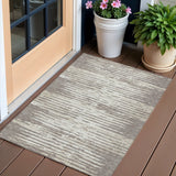 3' X 5' Taupe And Ivory Striped Washable Indoor Outdoor Area Rug