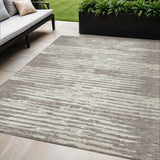 5' X 8' Taupe And Ivory Striped Washable Indoor Outdoor Area Rug