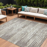 8' X 10' Taupe And Ivory Striped Washable Indoor Outdoor Area Rug