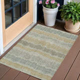 3' X 5' Beige Brown And Gray Striped Washable Indoor Outdoor Area Rug