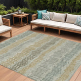 8' X 10' Beige Brown And Gray Striped Washable Indoor Outdoor Area Rug
