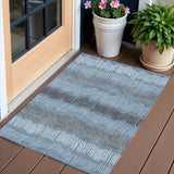 3' X 5' Blue Black And Gray Striped Washable Indoor Outdoor Area Rug