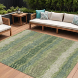8' X 10' Green Gray And Ivory Striped Washable Indoor Outdoor Area Rug
