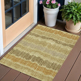 3' X 5' Gold Brown And Gray Striped Washable Indoor Outdoor Area Rug