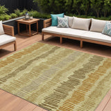 8' X 10' Gold Brown And Gray Striped Washable Indoor Outdoor Area Rug