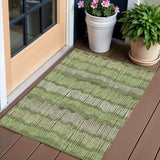 3' X 5' Olive Green And Gray Striped Washable Indoor Outdoor Area Rug