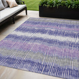 5' X 8' Purple And Gray Striped Washable Indoor Outdoor Area Rug