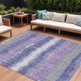8' X 10' Purple And Gray Striped Washable Indoor Outdoor Area Rug