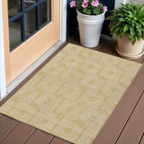 3' X 5' Gold And Ivory Geometric Washable Indoor Outdoor Area Rug