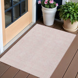 3' X 5' Pink And Ivory Geometric Washable Indoor Outdoor Area Rug
