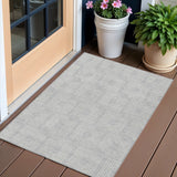 3' X 5' Silver And Ivory Geometric Washable Indoor Outdoor Area Rug