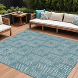 8' X 10' Teal Blue And Ivory Geometric Washable Indoor Outdoor Area Rug