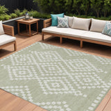 8' X 10' Artichoke Green And Ivory Geometric Washable Indoor Outdoor Area Rug