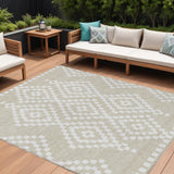 8' X 10' Beige And Ivory Geometric Washable Indoor Outdoor Area Rug