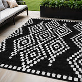 5' X 8' Black And Ivory Geometric Washable Indoor Outdoor Area Rug