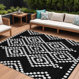 8' X 10' Black And Ivory Geometric Washable Indoor Outdoor Area Rug