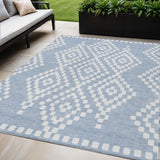 5' X 8' Denim Blue And Ivory Geometric Washable Indoor Outdoor Area Rug