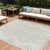 8' X 10' Ivory And Beige Geometric Washable Indoor Outdoor Area Rug