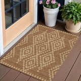 3' X 5' Brown And Beige Geometric Washable Indoor Outdoor Area Rug