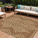 8' X 10' Brown And Beige Geometric Washable Indoor Outdoor Area Rug