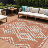 8' X 10' Salmon And Ivory Geometric Washable Indoor Outdoor Area Rug