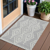 3' X 5' Silver And Ivory Geometric Washable Indoor Outdoor Area Rug